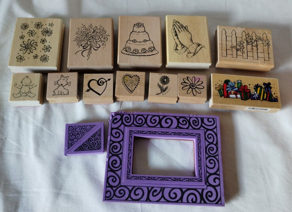 Lot Of 15 Rubber Stamps - Greenbrier International Background Borders Hearts